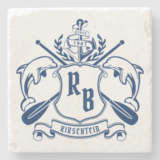 Kustemblam Dolphins Anchor Oar Shield Nauzale Stenen Onderzetter (Voorkant)