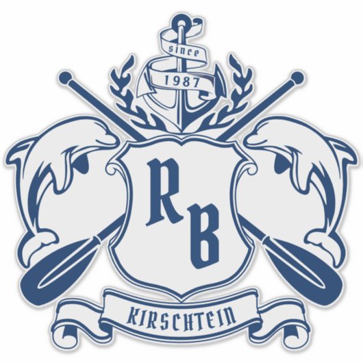 Kustemblam Dolphins Anchor Oar Shield Nauzale Sticker (Voorkant)