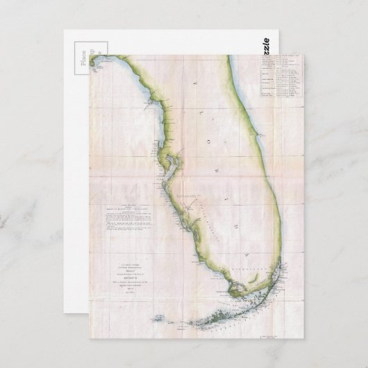  kusten van Florida Survey Map Briefkaart (Voorkant / Achterkant)
