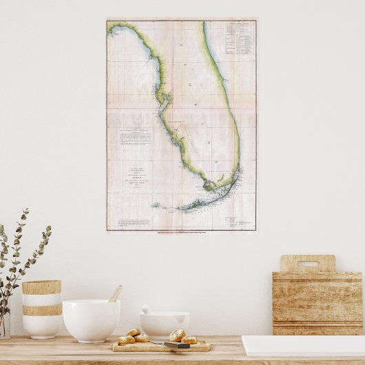 kusten van Florida Survey Map Poster (Keuken)