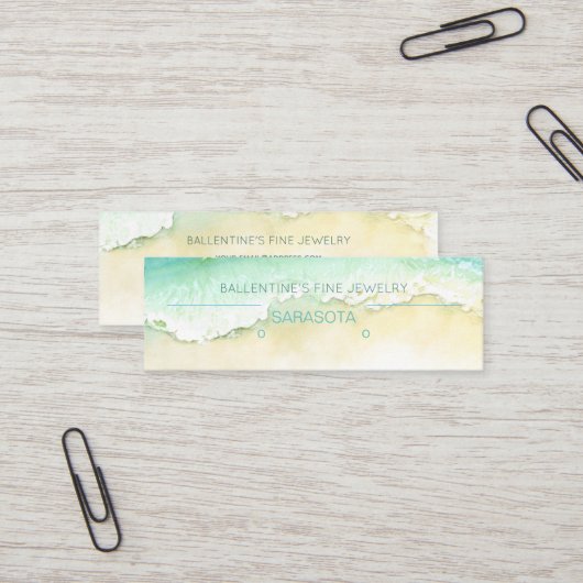 Kustfijn juwelenoorstscherm mini visitekaartje (Voorkant / Achterkant in situ)