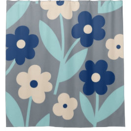 Kustflora in kalmte | Indigo en turquoise patroon Douchegordijn