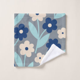 Kustflora in kalmte | Indigo en turquoise patroon Washandje