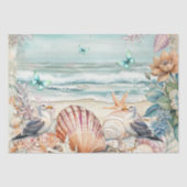 Kustflorale Meeuwen & Schelpen Decoupage  Tissuepapier (Voorkant)