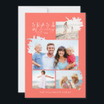 Kustfornuizen en -Zeeen - KoraaloceaanfotoLijst Feestdagenkaart<br><div class="desc">Wie heeft sneeuwvlokken nodig als je seizoenshellen hebt! Vang een koel casual en kustvibe in deze vakantie-zee-zoon met ons kustseizoen op zee geïnspireerd kerstfeest collectie. Biedt een uniek lijst met drie fotomaskers met seizoenshellen, koraal, zeepaardje en zeesterren. "Zeeen & groeten" wordt getoond met een scheepsanker met een roze achtergrond van...</div>