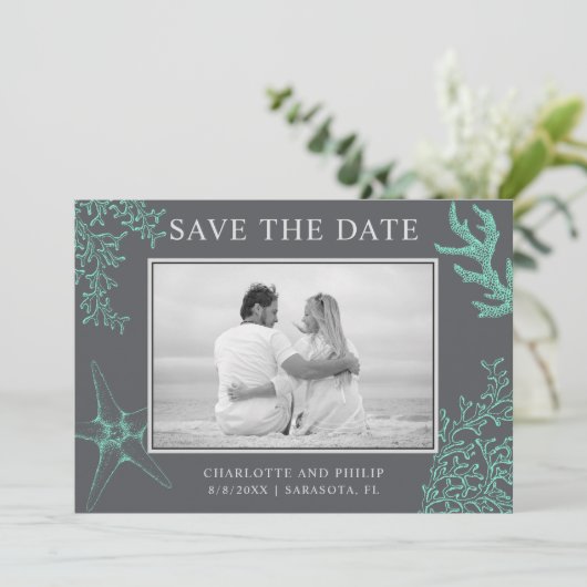 Kustfoto Wedding Save the Date Kaart (Staand voorkant)