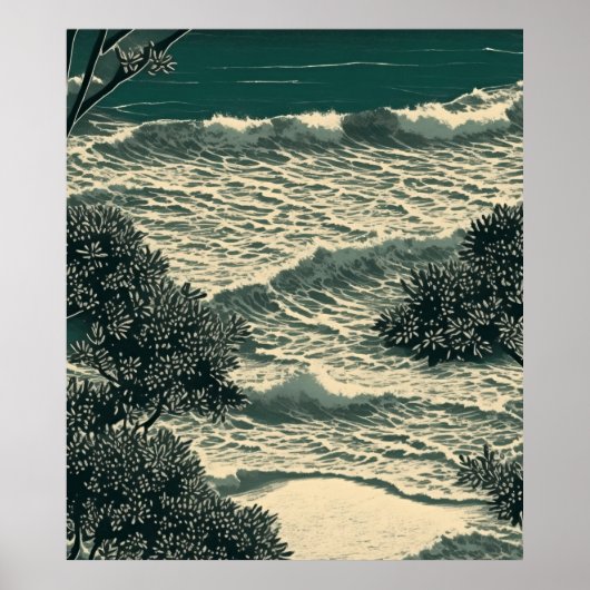 Kustgelukzaligheid: Serene Sandy Beach Lino gesned Poster (Voorkant)