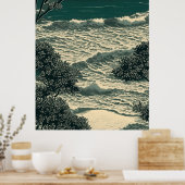 Kustgelukzaligheid: Serene Sandy Beach Lino gesned Poster (Keuken)