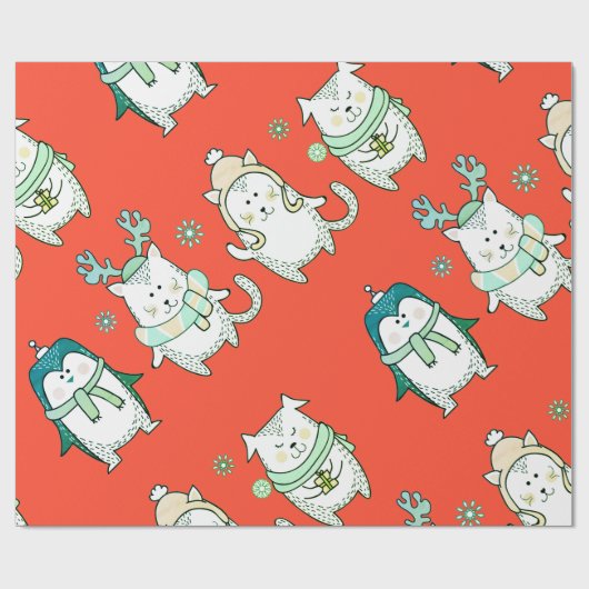 KUSTGETEKENDE DIERCHRISTMAS WRAPPING CADEAUPAPIER (Vlak)