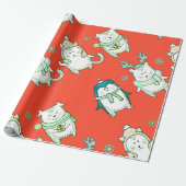 KUSTGETEKENDE DIERCHRISTMAS WRAPPING CADEAUPAPIER (Uitgerold)