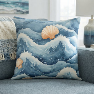Kustgetijden Zee-waaier Schelpen Aquarel Schuim St Kussen