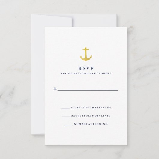 Kustglamour | Gold Anchor en Navy Blue RSVP (Voorkant)