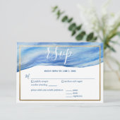 Kustgolf van de Elegance-Waterverf in Classic Blue RSVP Kaartje (Staand voorkant)