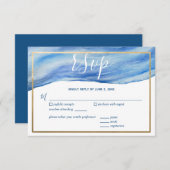 Kustgolf van de Elegance-Waterverf in Classic Blue RSVP Kaartje (Voorkant / Achterkant)