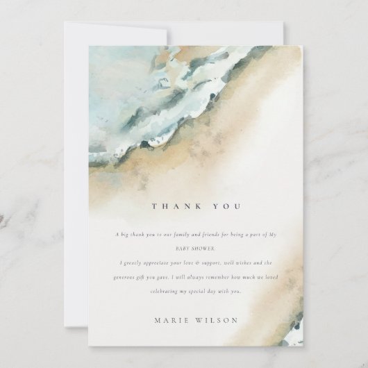 Kustgolf van Zee Zandband Nautisch Baby shower Bedankkaart (Voorkant)