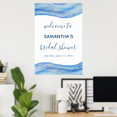 Kustgolf Waterverf Blauwe Bruidsdouche Bord Poster (Thuiskantoor)