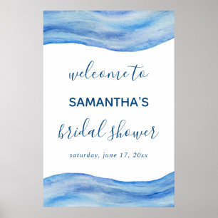 Kustgolf Waterverf Blauwe Bruidsdouche Bord Poster