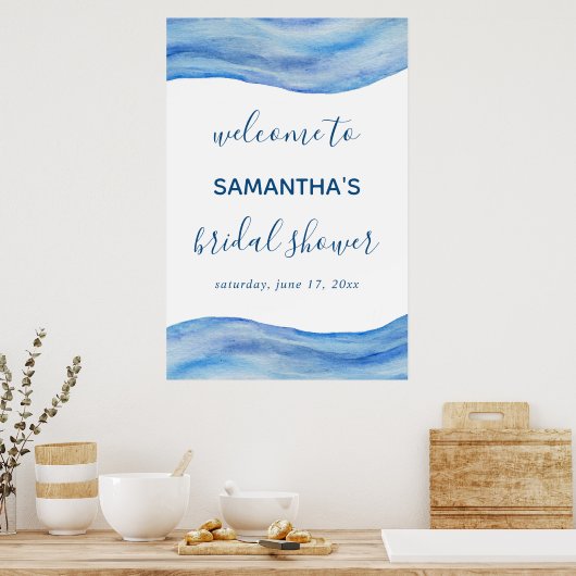 Kustgolf Waterverf Blauwe Bruidsfeest Sign Poster (Keuken)