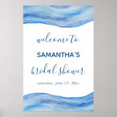 Kustgolf Waterverf Blauwe Bruidsfeest Sign Poster (Voorkant)