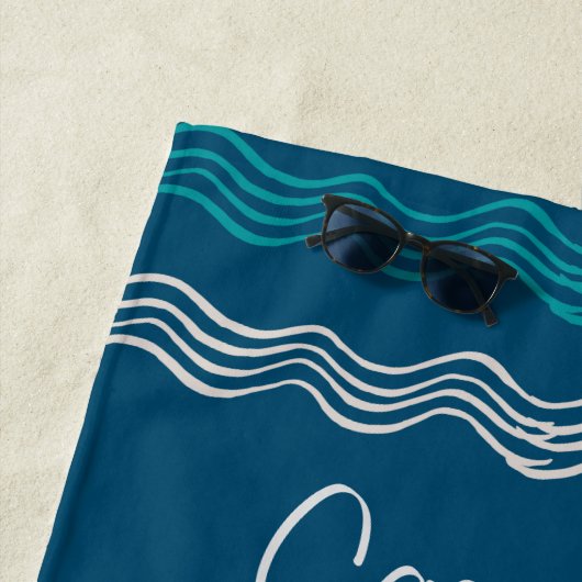 Kustgolven Blauw en witte strepen Nautisch Strandlaken (In situ)