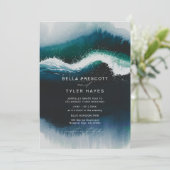 Kustgolven Navy Beach Oceaan Elegante bruiloft Kaart (Staand voorkant)