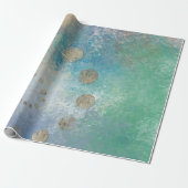 Kustgoten | Blauwe en groene Waterverf Gold Cadeaupapier (Uitgerold)