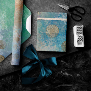 Kustgoten   Blauwe en groene Waterverf Gold Cadeaupapier
