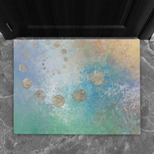 Kustgoten | Blauwe en groene Waterverf Gold Deurmat