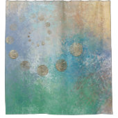 Kustgoten | Blauwe en groene Waterverf Gold Douchegordijn (Voorkant)