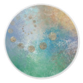 Kustgoten | Blauwe en groene Waterverf Gold Keramische Knop (Voorkant)