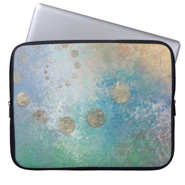 Kustgoten | Blauwe en groene Waterverf Gold Laptop Sleeve (Voorkant)