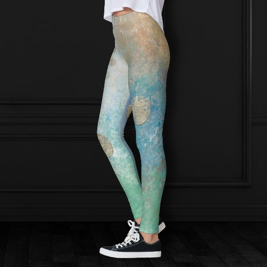 Kustgoten | Blauwe en groene Waterverf Gold Leggings