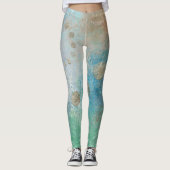 Kustgoten | Blauwe en groene Waterverf Gold Leggings (Voorkant)