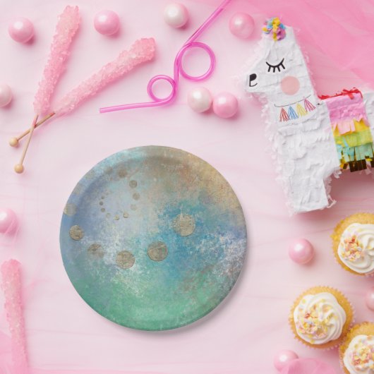 Kustgoten | Blauwe en groene Waterverf Gold Papieren Bordje (Feest)