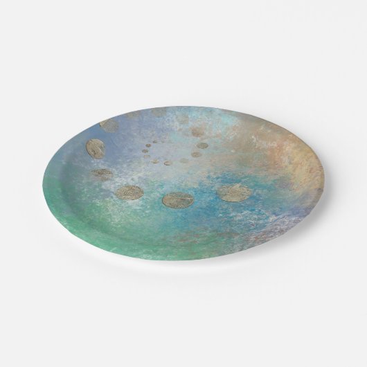 Kustgoten | Blauwe en groene Waterverf Gold Papieren Bordje (Gekanteld)