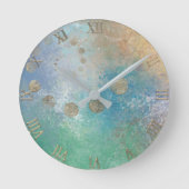 Kustgoten | Blauwe en groene Waterverf Gold Ronde Klok (Voorkant)