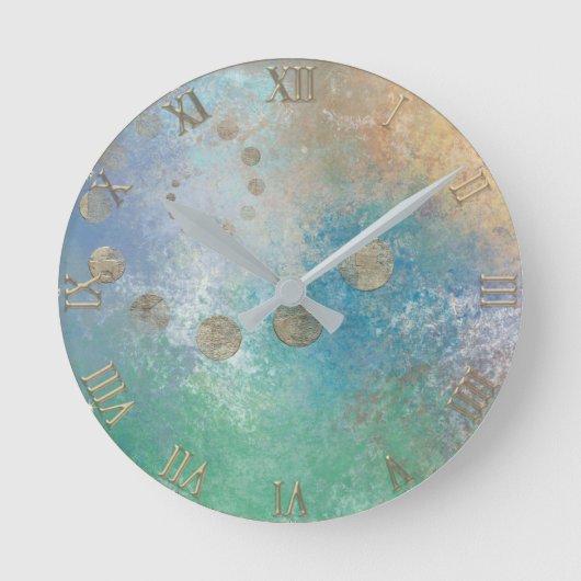 Kustgoten | Blauwe en groene Waterverf Gold Ronde Klok (Voorkant)