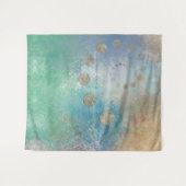 Kustgoten | Blauwe en groene Waterverf Gold Wandkleed (Voorkant (horizontaal))