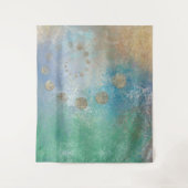 Kustgoten | Blauwe en groene Waterverf Gold Wandkleed (Voorkant)