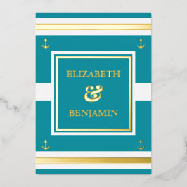 Kustgouden witte Blauwgroen strepen Folie Uitnodiging