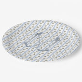 Kustgrand millenial krab strepen monogram papieren bordje (Gekanteld)