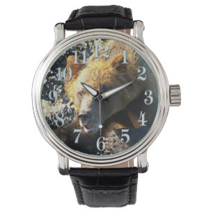 Kustgrizzly Beren gezicht - Wildlife Foto Horloge