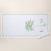 Kustgroen en wit palmetto palmmonogram strandlaken (Voorkant)