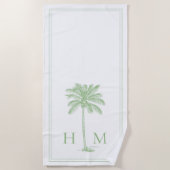 Kustgroen en wit palmetto palmmonogram strandlaken (Voorkant)