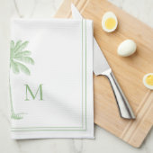 Kustgroen en wit palmetto palmmonogram theedoek (Quarter Fold)