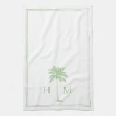 Kustgroen en wit palmetto palmmonogram theedoek (Verticaal)