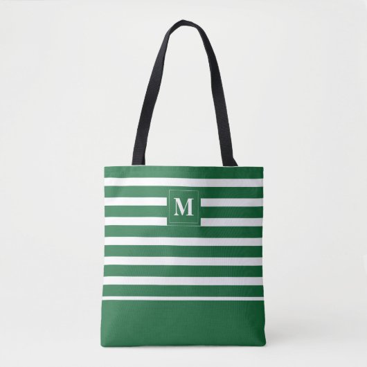 Kustgroen wit gestreept strandmonogram tote bag (Voorkant)