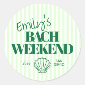Kustgroene gestreepte Bach-weekend schelp Ronde Sticker (Voorkant)