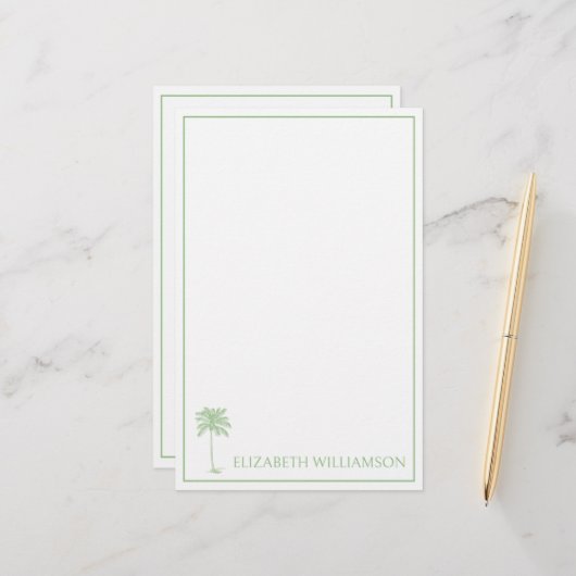 Kustgroene Palmetto Palmboom Persoonlijk Briefpapier (Voorkant / Achterkant in situ)