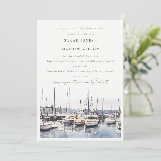 Kusthaven boten Zeegezicht repetitie diner Kaart (Staand voorkant)